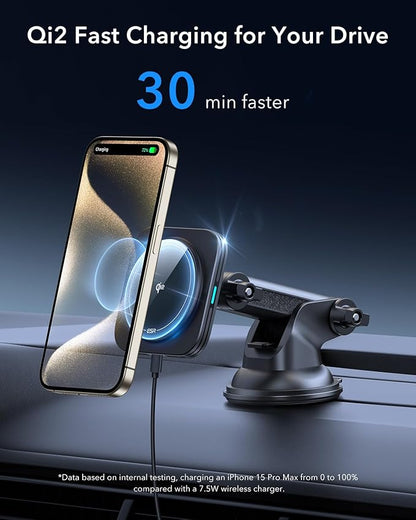 ESR for Qi2 15W MagSafe Car Mount Charger, Qi2-Certified MagSafe Car Charger, Dashboard/Windshield Magnetic Wireless Car Charging, Car Phone Mount for iPhone 16/15/14/13/12, S25, Fast Charging, Black