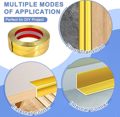 Wall Corner Protector Moulding Trim Peel and Stick Wall Corner Guards Trim Flexible Self Adhesive Edge Protector Moulding, 1.6 in x 20 Ft, Gold