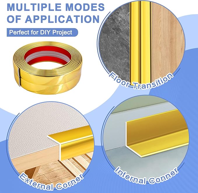 Wall Corner Protector Moulding Trim Peel and Stick Wall Corner Guards Trim Flexible Self Adhesive Edge Protector Moulding, 1.6 in x 40 Ft, Gold