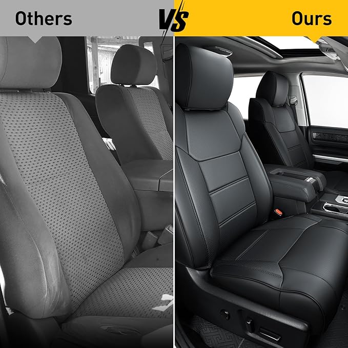 Super Cover for Toyota Tundra Seat Covers 2014-2021(CrewMax only), Full Covered Black Seat Protectors Pickup Truck Leather Seat Cover Set for Tundra 2021 2020 2019 2018 2017 2016 2015 2014 Accessories