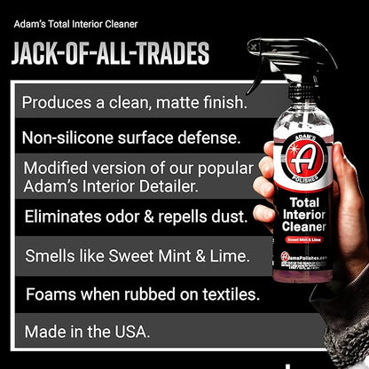 Adam's Polishes Total Interior Cleaner & Protectant, Quick Detailer & SiO2 Protection, Ceramic Infused, Anti-Static, OEM Finish, For Leather, Vinyl, Plastics, Glass & More