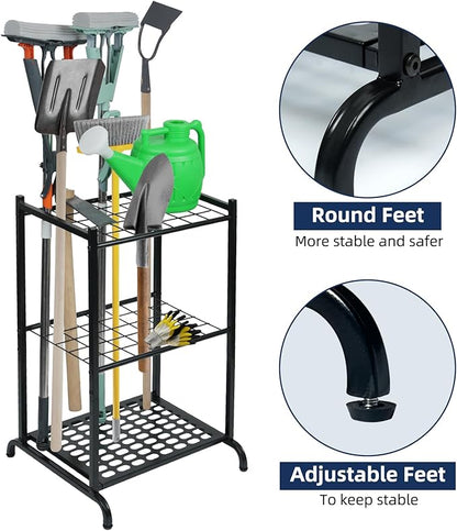 Garden Tool Organizer and Storage, Yard Tool Organizer for Garage Up to 41 Tools, 3-tire Yard Tool Holder Holding Long Handled Tools for Shed Garden Outdoor