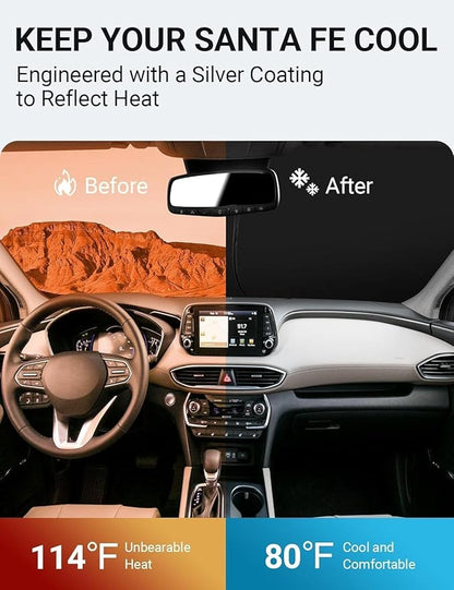 Proadsy for Hyundai Santa Fe 2019-2025 Windshield Sun Shade 4-Layer Foldable Front Sunshade Protector Sun Visor Blocks UV Rays Keep Car Cooler