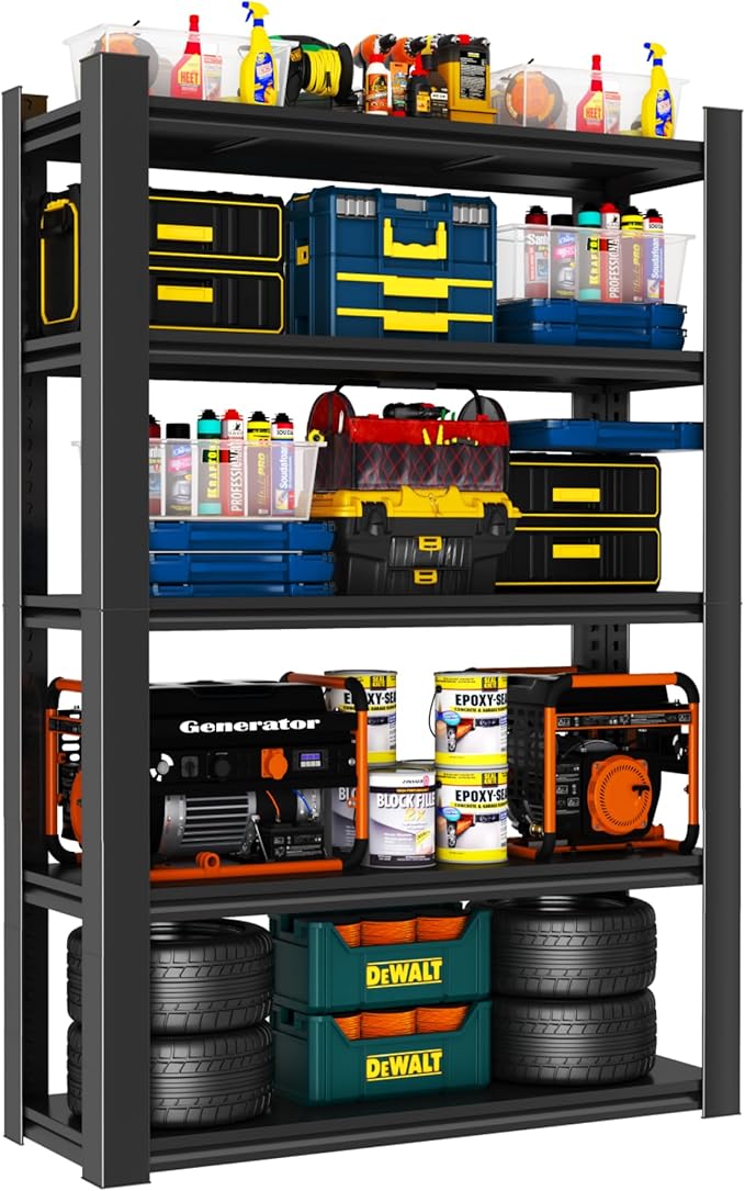 Metal Garage Shelving Unit, Heavy Duty 5-Tier Adjustable Storage Rack, Steel Shelving,2000 lbs Capacity, Industrial Shelves for Heavy Tools and Equipment (5-Tier 71" H x 32" W x 14" D)