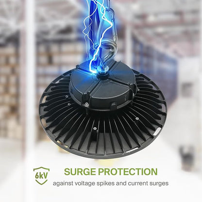 ASD LED High Bay UFO Light Fixture, Commercial Shop Lighting | Dimmable, IP69K Waterproof, DLC Premium, UL Listed | 500W 71400LM 5000K 100-277V | Warehouse, Garage, Workshop Lamp | Black