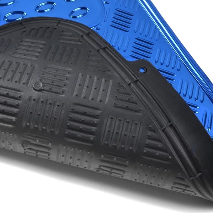 BDK 4-Piece All-Weather Universal Fit Front & Rear Floor Mats for Cars Trucks SUVs Vans, All-Weather Easy-to-Clean Diamond Metal Pattern Durable Heavy Duty Non-Slip Protection - Metallic Blue