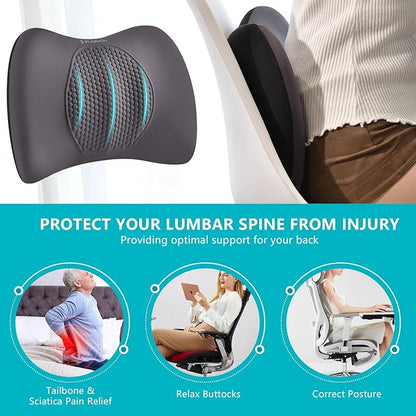FLORICH Lumbar Support with Car headrest Back Pillow for Chair Headrest Pillow with Gel Memory Foam Massage Point Lumbar Support(Grey)
