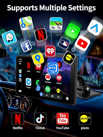 Android Carplay Screen for Car, 7 Inch with 4 Core and 2GB+32GB, Wireless Apple Carplay Android Auto Car Stereo Built-in GPS Navigation Netflix YouTube Tictok Google Play, OTA Upgrate Support