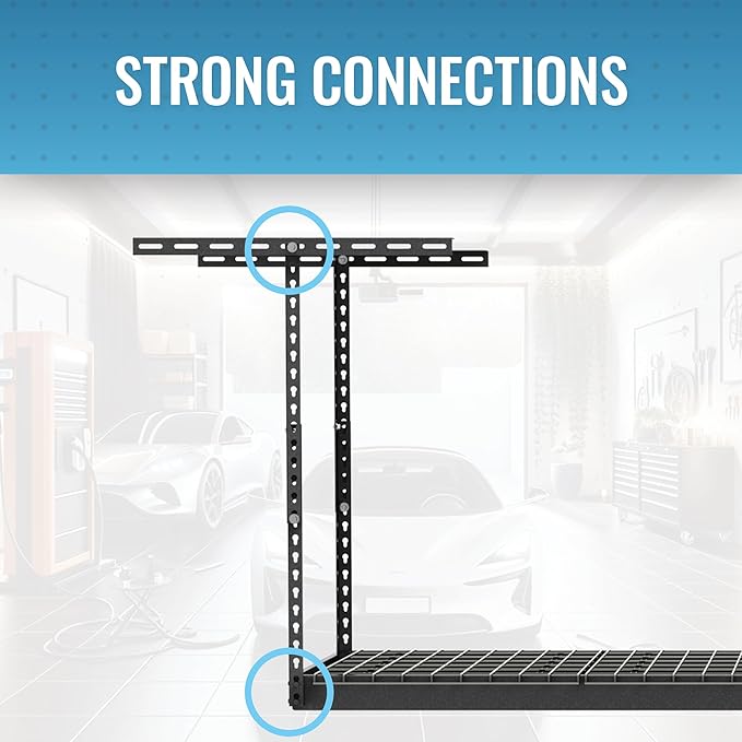 MonsterRax Overhead Garage Storage Rack 2x8, Ceiling Mounted Shelving, Adjustable Hanging Organizer, Heavy Duty Steel, 350 Pound Capacity, Color: Hammertone, Adjusts 18-33" from Ceiling
