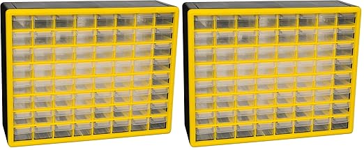 Akro-Mils 64-Drawer Plastic Drawer Storage Cabinet for Garage Organization, Bead Organizer, Building Bricks Storage, Teacher Toolbox, Makeup Organizer, 20-Inch W x 6-Inch D x 16-Inch H, 10164 Yellow