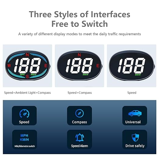 H2 GPS Speedometer Digital Speedometer GPS HUD Universal All Cars Head Up Display Vehicle Speed Compass MPH KMH Speed Gauge Plug and Play