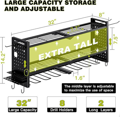 Power Tool Organizer Wall Mount,Cordless Drill Hanger Storage Rack 8 Drill Holder,3 Layers Heavy Duty Power Tool Storage Rack (Black)