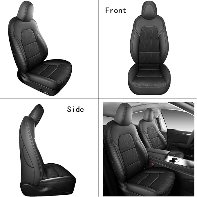 Tesla Model Y Seat Cover Full Set, Faux Leather Tesla Car Seat Cover, Perfect Suitable for Tesla Model Y 2020 2021 2022 2023 2024 2025 (Black)