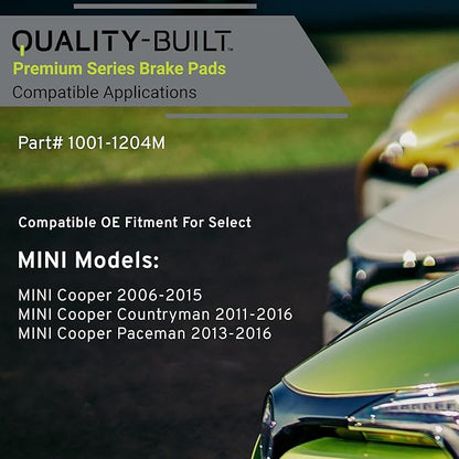 Premium Semi-Metallic Front Brake Pads (1001-1204M) Compatible with Mini Cooper 2006-2015, Mini Cooper Countryman 2011-2016, Mini Cooper Paceman 2013-2016