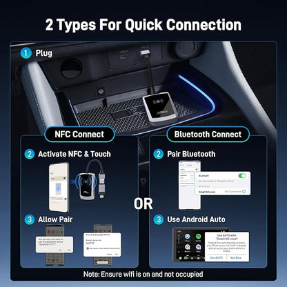 Android Auto Wireless Adapter with NFC, 2024 Upgraded Android Auto Dongle, Low Latency, 5.8GHz Wifi, Plug & Play Converts Wired to Wireless for Android 11+ & Cars with Factory Wired Android Auto