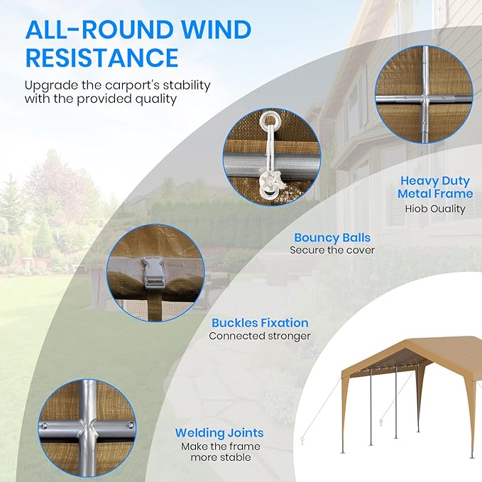 Carport 12x20 Heavy Duty Portable Garage,Galvanized Frame Carport Canopy,Portable Garages and Shelters with 8 Leg&4 Wind Rope,Car Tent Garage with All-Season Tarp for Truck Boat,Without Sidewall