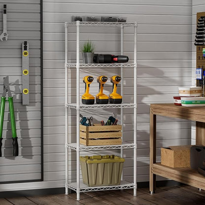 SINGAYE 5 Small Wire Shelves Kitchen Pantry Close Home Organizers and Storage Bathroom Shelf Laundry Room Organization Adjustable Book Metal Garage Shelving Unit
