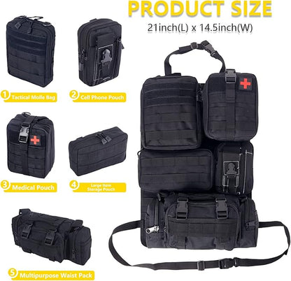 Universal Tactical Seat Back Organizer Vehicle Molle Panel Organizer Storage Bag with 5 Detachable Molle Pouch for All Vehicel Such as Jeep,Truck,SUV, Car, Ford,Chevy etc