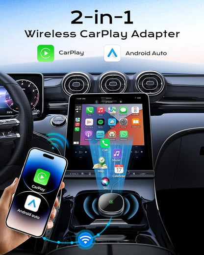 Wireless Carplay Adapter for iPhone & Android Auto 2-in-1, Stable, Plug & Play Low Delay Carplay Wireless Adapter Convert Wired to Wireless Apple Car Play Dongle for iOS 10+/Android 11+ (Grey)