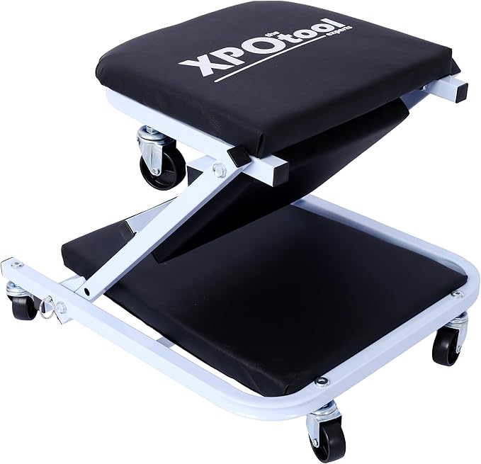 Mechanic Creeper and Stool, 36" Z Creeper Seat, 2-in-1 Garage Tool, 300 lbs Capacity, Low Profile with 6 Wheels (White)