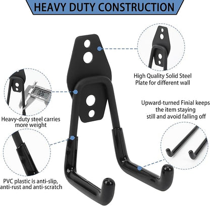 Wall Mount Heavy Duty Garage Hooks (4-Pack) – Wall Mounted Storage Hooks for Ladders, Bikes, Tools & More – Rust-Resistant Steel with Anti-Slip PVC Coating Small U Hooks