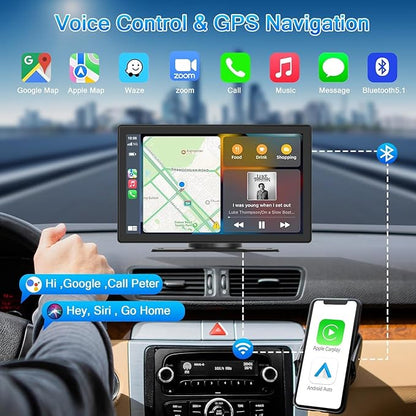 Portable Carplay Screen for Car, 9" Wireless Carplay Touchscreen with 4K Dash Cam, Android Auto Car Stereo, Car Audio Receivers with 1080p Backup Camera, GPS, Bluetooth, FM, Siri