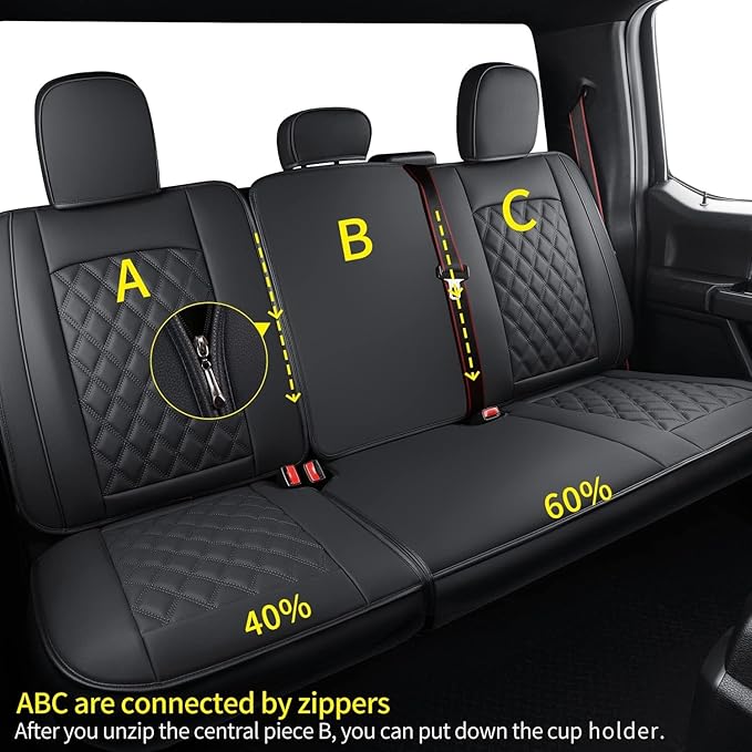 LUCKYMAN CLUB F150 Faux Leather Seat Covers Fit for 2015-2025 F150 SuperCrew and 2017-2025 F250 F350 F450 Super Duty Crew Cab Pickup Trucks(Full Set, Black)
