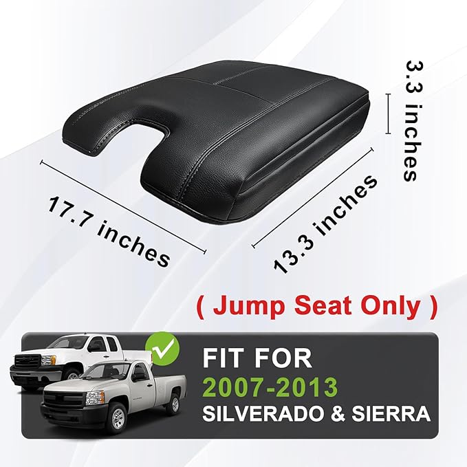 Muslogy Center Console Armrest Cover Compatible with Chevy Silverado/Tahoe & GMC Sierra/Yukon 2007-2013 Comfort Armrest Pad Arm Rest Cushion Vegan Leather Protector 1-Inch Extra Thick(Jump Seat ONLY)