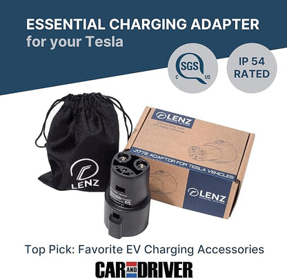 LENZ J1772 Charging Adapter for Tesla Model 3, Y, S, X, and Cybertruck, Safety Certified, 80A/240V, Optimal Fit, Easy Setup (Note: for Tesla Vehicles Only)