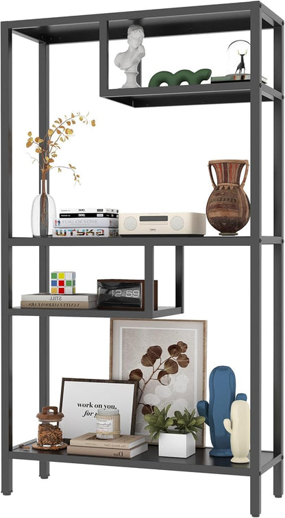 Metal Storage Shelves, 70.9” Tall Geometric Bookshelf, Floor Standing Display Shelving Unit Home Decor Furniture for Office, Bedroom, Living Room, Easy Assembly, Black