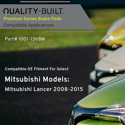 Premium Semi-Metallic Rear Brake Pads (1001-1368M) Compatible with Mitsubishi Lancer 2008-2015