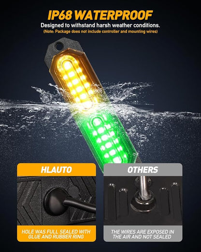 HLauto 1200T Emergency Strobe Grille Lights: 8pcs 12 LED Sync Feature Safety Warning Flashing Lights, Ultra Slim Surface Mount Hazard Caution Lights for Trucks, Vehicles, Car, ATV, UTV (Amber Green)