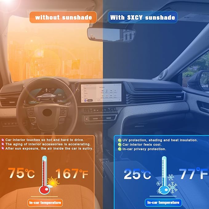 SXCY for 2025 2026 Toyota Camry Windshield Sunshade for 2025 2026 Toyota Camry Accessories 2025 2026 Camry Sunshade Foldable Sun Shield 2025 2026 Camry (LE/SE/XSE/XLE) Sun Shade Block UV Rays
