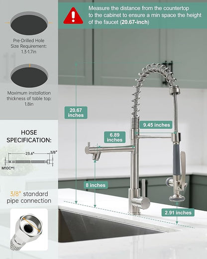 Fapully Commercial Pull Down Kitchen Sink Faucet with Sprayer Brushed Nickel
