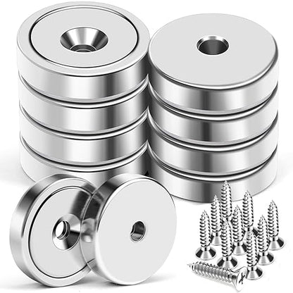 MIKEDE Magnet,150LB+ Neodymium Cup with Super Strong Attraction, Heavy Duty Pot Magnets with Hole for Mounting,Rare Earth Magnets with Screw for Hanging, Office, Craft -10 Pack