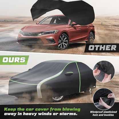 Mixsuper Liner Car Cover for Honda Civic 1991-2026, 7 Layers Waterproof Car Cover Accessories for Civic with Zipper Door, Windproof Straps, Reflective Strips, Anti-UV, All Weather