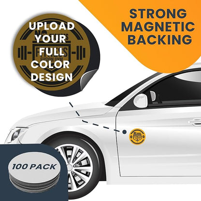 Magnet Me Up Customizable 30 Mil Round Magnet- 6”, 100 PK Weatherproof Car Magnet for Businesses, Sports Teams, Fundraiser, Personal Expression- Custom Text & Logo- Strong Magnetic Vinyl for Vehicles