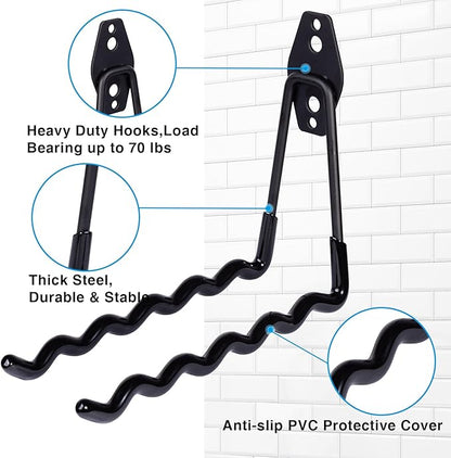 2 Packs Garage Wall Hooks Heavy Duty Hanger,Wall-Mounted Metal Badminton Racket Holder, Tennis Racket Holder Organizer, Hooks for Cables, Ropes and Hoses,Extension Cord Holder (Black)
