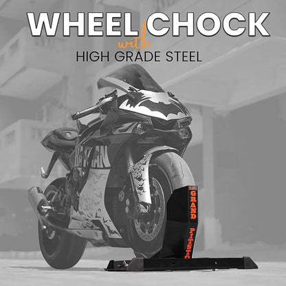 GRAND PITSTOP Universal Wheel Chock for Motorcycle Stand for Trailer Completely Adjustable Detachable Foldable Wheel Chock (Black)
