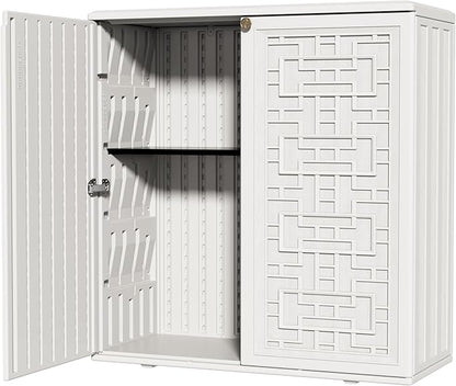 ZZM HDPE Outdoor Storage Shed, Outdoor Plastic Storage Cabinet, Horizontal Resin Tool Shed for Garden, All Weather Outdoor Storage Clearance, DIY Usage, with one Shelf (White)