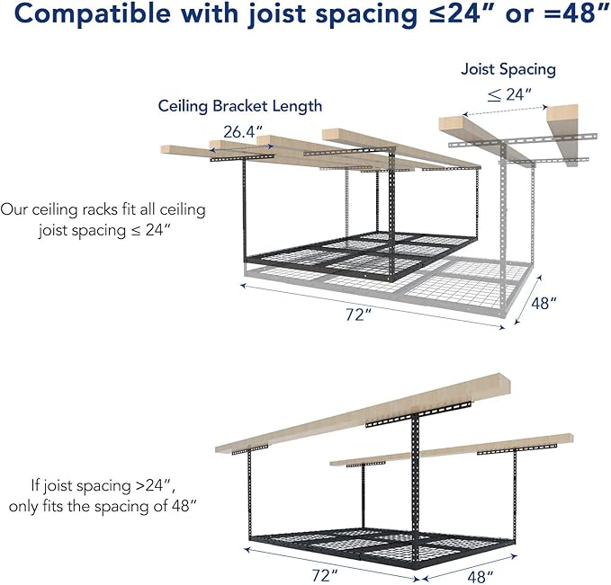 FLEXIMOUNTS 4x6 Overhead Garage Storage Adjustable Ceiling Rack 72" Length x 48" Width x 40" Height, 450lbs Weight Capacity, Black