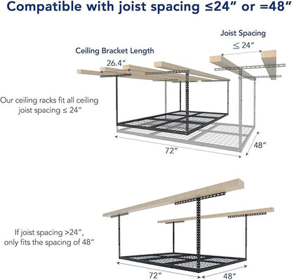 FLEXIMOUNTS 4x6 Overhead Garage Storage Adjustable Ceiling Rack 72" Length x 48" Width x 40" Height, 450lbs Weight Capacity, Black