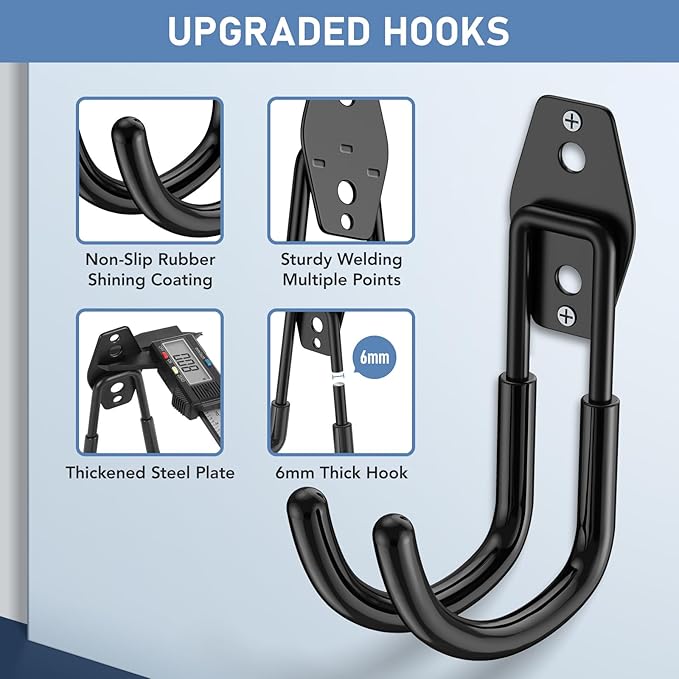 4 Pack 5.5x4.1 Inch Utility Steel Wall Mount Heavy Duty Garage Hooks with Anti-Slip Coating,Storage More Yard,Garden and Power Tools and for Hanging Hose,Ladder and Bike