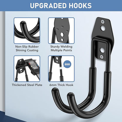 4 Pack 5.5x4.1 Inch Utility Steel Wall Mount Heavy Duty Garage Hooks with Anti-Slip Coating,Storage More Yard,Garden and Power Tools and for Hanging Hose,Ladder and Bike
