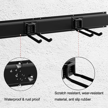 Garage Tool Organizer Wall Mount, Garage Storage, Garage Organization,64 Inch Garage Organizer Wall Mounted,4 Rails and 10 Adjustable Hooks,Max 550lbs (Black)
