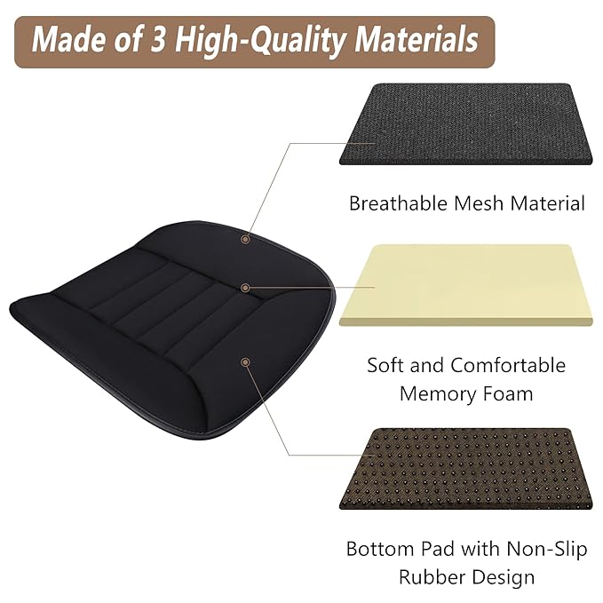 MYFAMIREA Car Seat Cushion Pad 1.2" Thick Comfort Seat Protector for Car Driver Seat Office Chair Home Use Memory Foam Seat Cushion with Non Slip Bottom, 20'' x 18.5'', Black