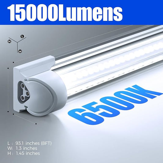 Barrina 8FT LED Shop Light, 100W 15000LM 6500K Super Bright White, Linkable Integrated T8 Shop Lighting with Clear Cover, V Shape 8 Foot LED Tube Lights, Ceiling Lights Fixtures for Garage, 12 Pack
