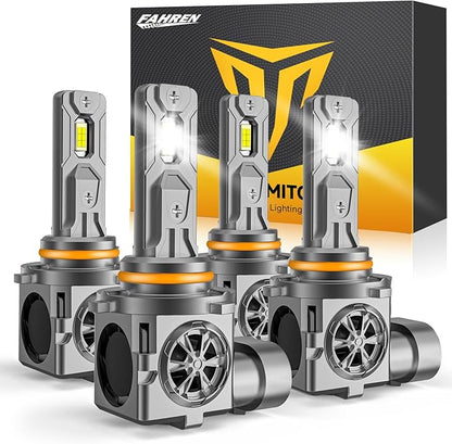 9005 9006 Light Bulbs Combo, 100,000LM 10X Super Bright HB3 HB4 Fog Lights 6500K Cool White, 1:1 Halogen Mini Size, 70,000Hrs Lifespan, Plug and Play, Pack of 4