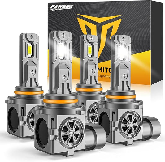 9005 9006 Light Bulbs Combo, 100,000LM 10X Super Bright HB3 HB4 Fog Lights 6500K Cool White, 1:1 Halogen Mini Size, 70,000Hrs Lifespan, Plug and Play, Pack of 4