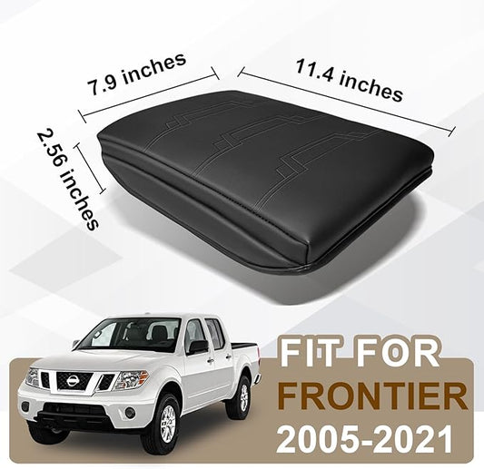 Muslogy Center Console Armrest Cover Compatible with Nissan Frontier 2005-2021 Accessories Comfort Armrest Pad Cushion Box Lid Cover Vegan Leather Protector 1-Inch Extra Thick